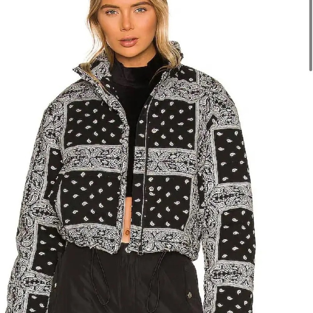 superdown Black and White Gianina Paisley Puffer Jacket REVOLVE